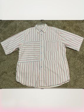 Ecko Unlimited Striped Short Sleeve Embroidered Logo Button-Down Shirt 2XT